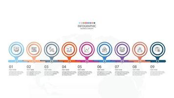 template infográfico de círculo básico com 9 etapas, processo ou opções, gráfico de processo, usado para diagrama de processo, apresentações, layout de fluxo de trabalho, fluxograma, infografia. ilustração em vetor eps10.