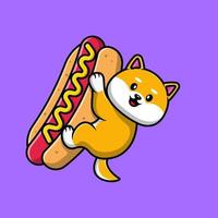 bonito shiba inu cão grande hotdog cartoon vector ilustração ícone. conceito de desenho animado plano