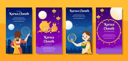 karwa chauth festival modelo de histórias de mídia social indiana ilustração plana de desenho animado desenhado à mão vetor