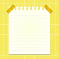 um papel de nota forrado coberto com fita transparente em um fundo amarelo com um padrão xadrez branco vetor