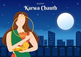 modelo de fundo indiano do festival de karwa chauth ilustração plana de desenhos animados desenhados à mão vetor