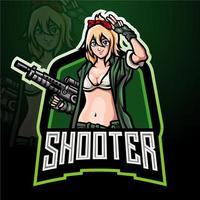 design de logotipo de esport de mascote de atirador de meninas vetor