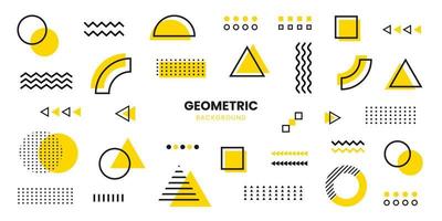 fundo geométrico preto e amarelo. design de modelo de capa mínima para web. abstrato moderno com formas geométricas e linhas. vetor