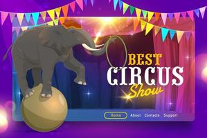 página de destino do grande circo com elefante domesticado