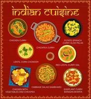 página de vetor de menu de refeições de restaurante de cozinha indiana