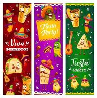 personagens de desenhos animados mexicanos em banners de festa fiesta vetor