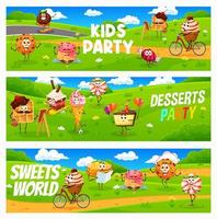 personagens de sobremesas de desenhos animados de festa infantil no Prado vetor