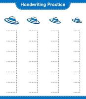 prática de caligrafia. traçando linhas de chapéu de verão. jogo educativo para crianças, planilha para impressão, ilustração vetorial vetor