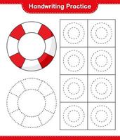 prática de caligrafia. linhas de rastreamento de bóia salva-vidas. jogo educativo para crianças, planilha para impressão, ilustração vetorial vetor