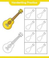 prática de caligrafia. linhas de rastreamento de ukulele. jogo educativo para crianças, planilha para impressão, ilustração vetorial vetor