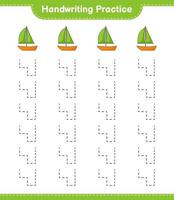 prática de caligrafia. linhas de rastreamento de veleiro. jogo educativo para crianças, planilha para impressão, ilustração vetorial vetor