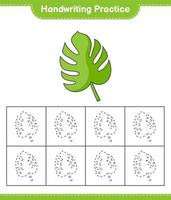 prática de caligrafia. traçando linhas de monstera. jogo educativo para crianças, planilha para impressão, ilustração vetorial vetor