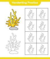 prática de caligrafia. traçando linhas de coral. jogo educativo para crianças, planilha para impressão, ilustração vetorial vetor