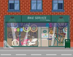 ilustração em vetor de serviço de bicicleta. componentes e acessórios para bicicletas pneus, rodas, capacetes, garfos.