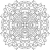 ornamento decorativo de flores em estilo oriental étnico, ornamento de doodle, desenho de mão de contorno. página do livro para colorir. página do livro de colorir mandala de flores. página para colorir adulto. vetor