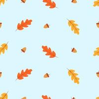 padrão perfeito de outono, folhas de carvalho e bolotas caem, ilustração vetorial de fundo vetor