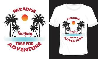 paraíso de surf tempo para design de camiseta de aventura vetor