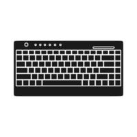 equipamento de ilustração vetorial de tecnologia de teclado de computador preto sólido com chave e botão. ferramenta de dispositivo de teclado de computador de escritório pc. ícone branco isolado do teclado do objeto moderno eletrônico. vetor