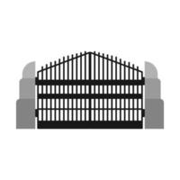 portão com porta de cerca de ferro e decoração de mansão de desenho de metal. entrada frontal de ilustração vetorial de grade de ferro. treliça antiga forjada e ornamento de quadro clássico para parque. estrutura de aço de segurança vetor