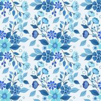 flores monocromáticas azuis e padrão sem emenda de folha. vetor