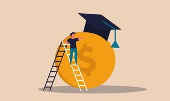 fundo de educação e grau de orçamento financeiro. investimento de diploma e conceito de ilustração vetorial alvo de graduação. apoio ao pagamento em dólar e fundo de poupança. aprenda o conhecimento da escada e invista na faculdade vetor