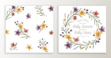 modelo de convite de chá de bebê com elementos de design floral e tipográfico em aquarela. vetor