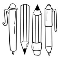 conjunto de lápis e canetas doodle vetor