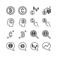 Conjunto de ícones de linha bitcoin. coleção de elementos de contorno de moeda criptográfica. ícones de linha vetorial vetor