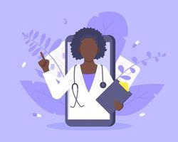 conceito de serviço médico on-line médico com médico na ilustração vetorial de smartphone. vetor