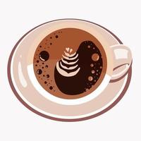 xícara de café com espuma. cappuccino, vista de cima. vista do topo. ilustração vetorial plana de design minimalista