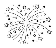 brilhando fogos de artifício com estrelas no estilo doodle. ilustração em vetor de clipart de fogos de artifício.