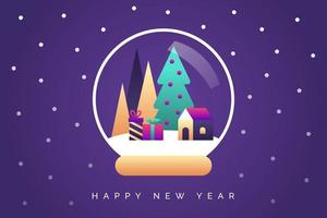 feliz natal e feliz ano novo cartão com globo de neve em estilo gradiente moderno. ilustração vetorial vetor