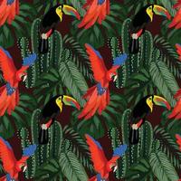 design de padrão perfeito de folhas tropicais e pássaros tropicais