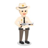 xerife com personagem de design de espingarda em fundo branco vetor