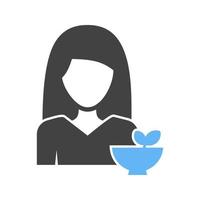 mulher glifo de comida saudável ícone azul e preto vetor