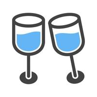 champanhe no ícone de glifo de vidro azul e preto vetor