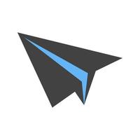 ícone azul e preto do glifo do avião de papel vetor