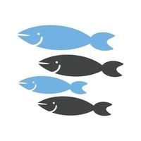 ícone azul e preto pequeno glifo de peixe vetor
