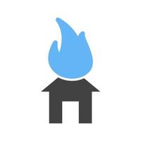 casa em chamas ícone azul e preto do glifo vetor