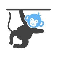 macaco realizando glifo ícone azul e preto vetor
