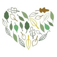 ilustração, cartão feito de folhas em estilo doodle em forma de coração vetor