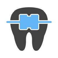 dente com aparelho glifo ícone azul e preto vetor