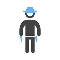 cowboy com ícone azul e preto de glifo de arma vetor