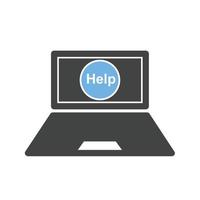 ícone azul e preto do glifo de ajuda online vetor
