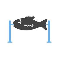 ícone de glifo de peixe grelhado azul e preto vetor