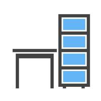 mesa com prateleiras glifo ícone azul e preto vetor