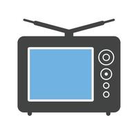 ícone azul e preto do glifo de transmissão de televisão vetor