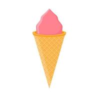 ícone de vetor de laticínios de casquinha de sorvete sabor rosa. verão colorido isolado baunilha de waffle de comida branca. gelato doce cremoso