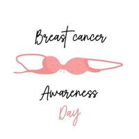 ilustração do dia de conscientização do câncer de mama com sutiã de biquíni na cor rosa. símbolo do feminismo para o apoio das mulheres. vetor