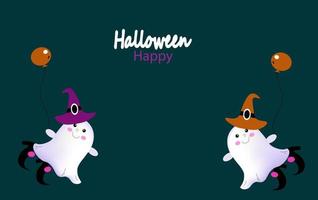 cartaz de halloween vector wiih cute boo, ilustração de desenho animado plana